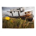 thumbnail image 1 of Wooden Boat Adrift At Shore Under Grey Tapestry, 1 of 1
