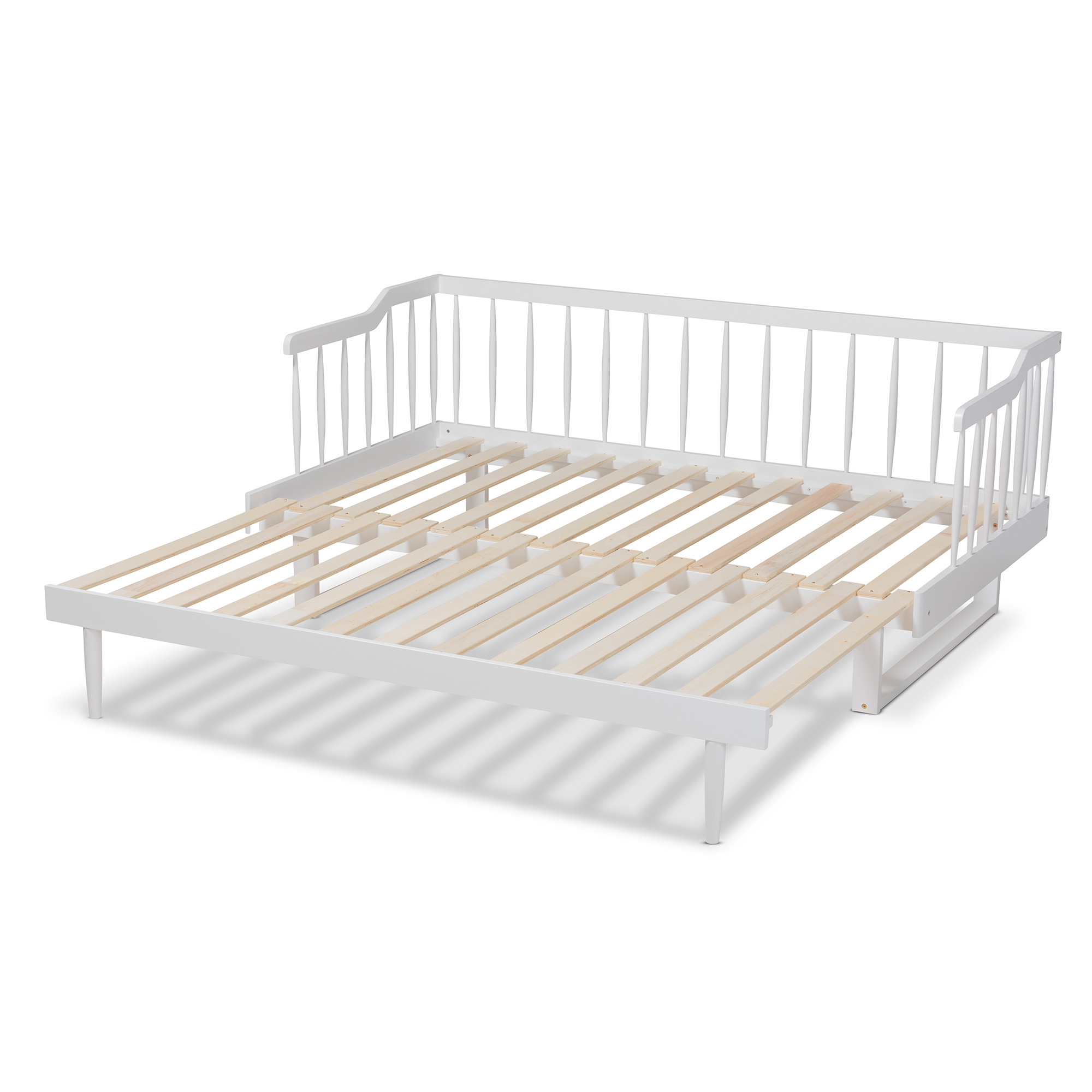 Baxton Studio Muriel Modern and Transitional White Finished Wood Expandable Twin Size to King Size Spindle Daybed