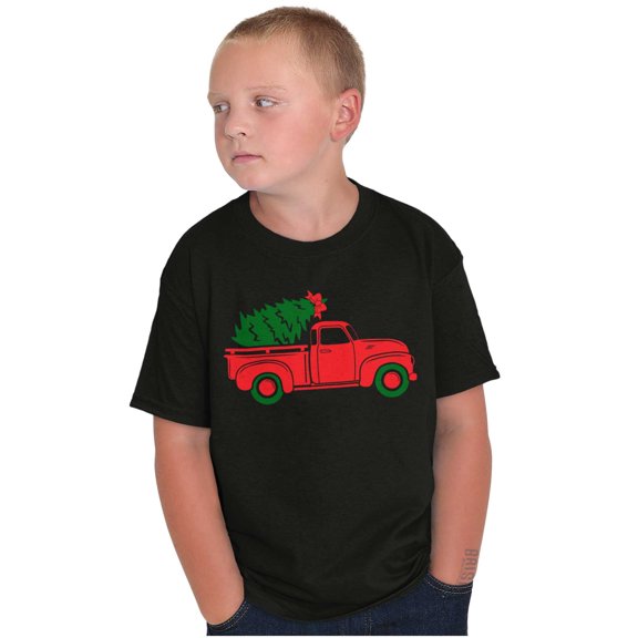 Christmas Tree Xmas Pick Up Truck Crewneck T Shirts Boy Girl Brisco Brands S