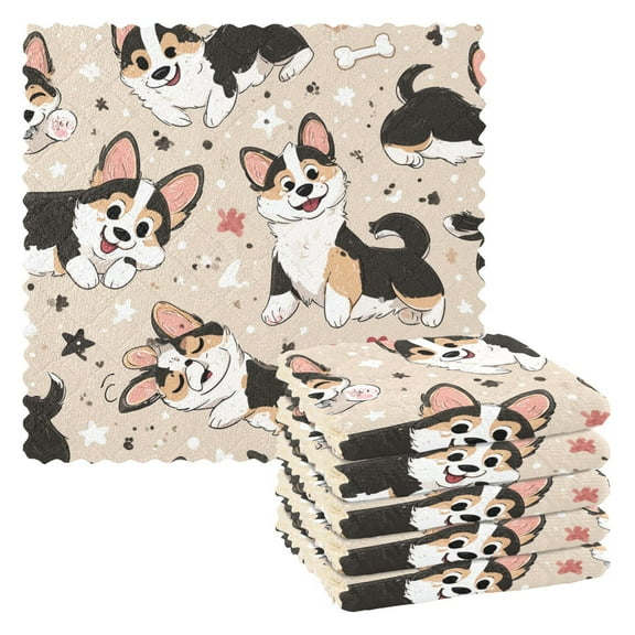 Corgi Kitchen Cloth Dish Towels for Drying Washing Absorbent Dish Rags Reusable soft kitchen dishcloth set 6 Pack