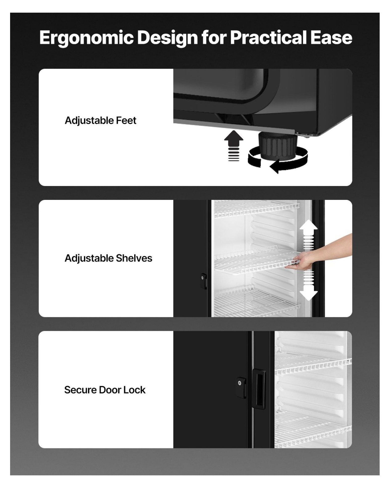 Commercial Refrigerator 13.3 cu ft Glass Door Merchandiser, Beverage Cooler Display Fridge, Adjustable Shelves, Frost-Free, LED Lighting