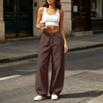 thumbnail image 4 of SuTry Women's Pants Button Fly Mid Rise Barrel Wide Leg Jeans Stitched Detail Side Pockets Relaxed Baggy Casual Cotton Blend Trousers, 4 of 7