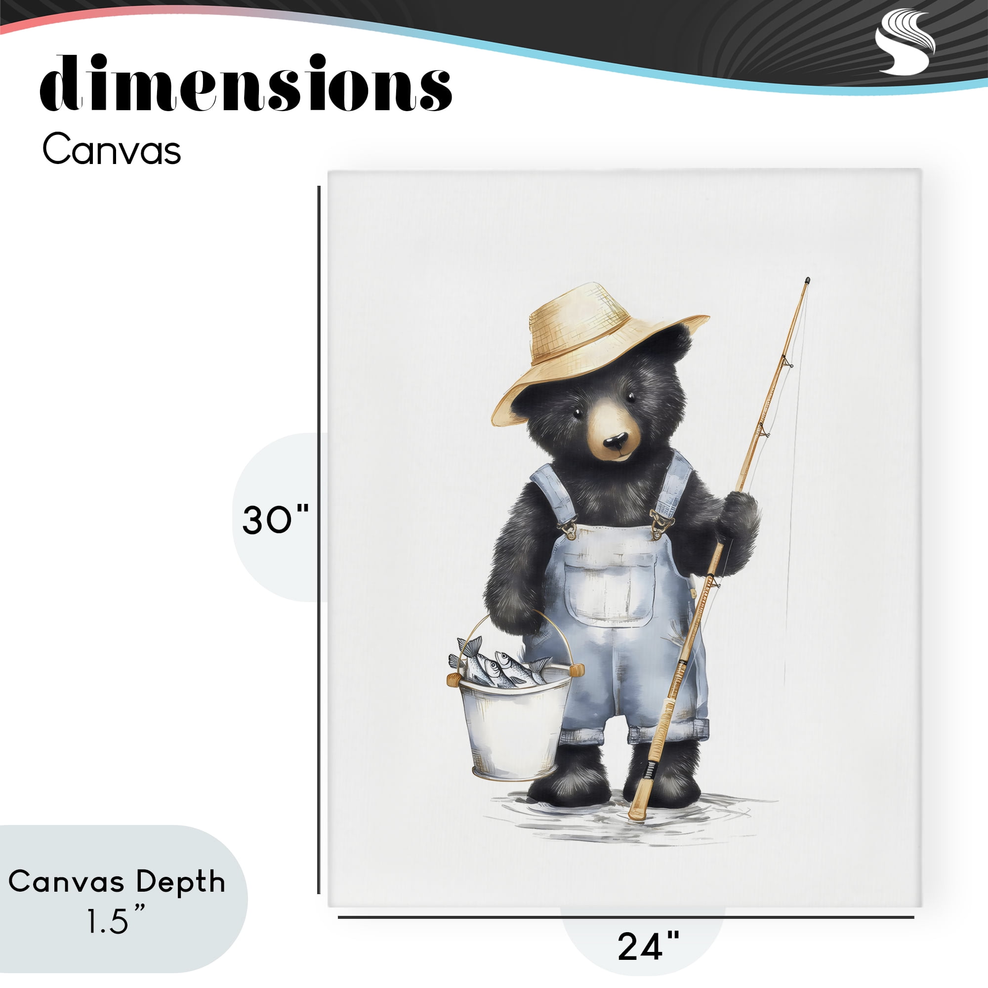 Stupell Industries Fishing Bear in Straw Hat Canvas Wall Art, design by Arlington Prints