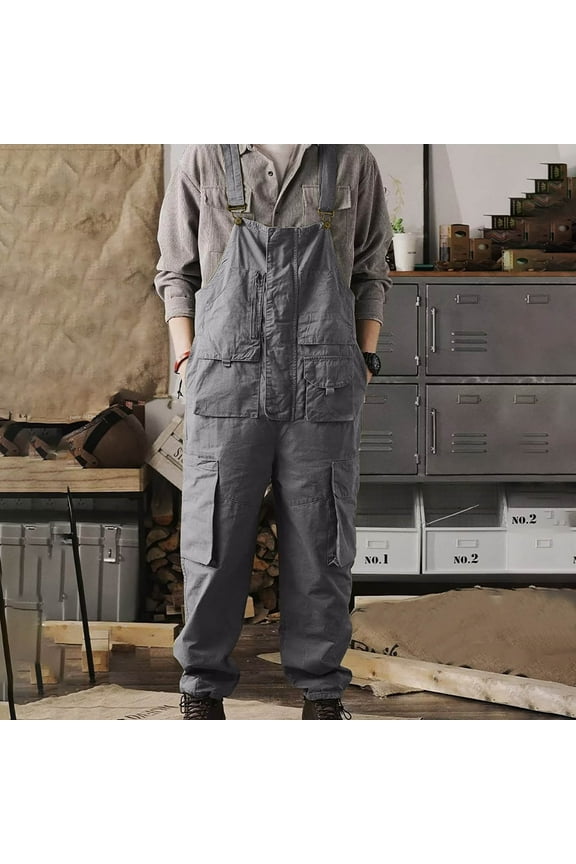 Men's Denim Bib Overall, Mens Relaxed Fit Overall Midweight Workwear Ripped Jeans with Adjustable Straps and Convenient Tool Pockets M-4XL