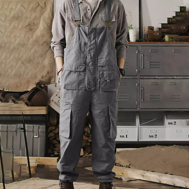 Pantalones largos para hombre, informales, lisos, con bolsillos en el pecho, lavados, con tirantes, pantalones largos, pantalones cargo para hombre