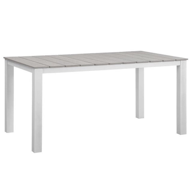 Modway Maine 63" Aluminum Patio Dining Table in White/Light Gray