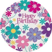 7" Teal Birthday Blossom Dessert Plates, 12-Count