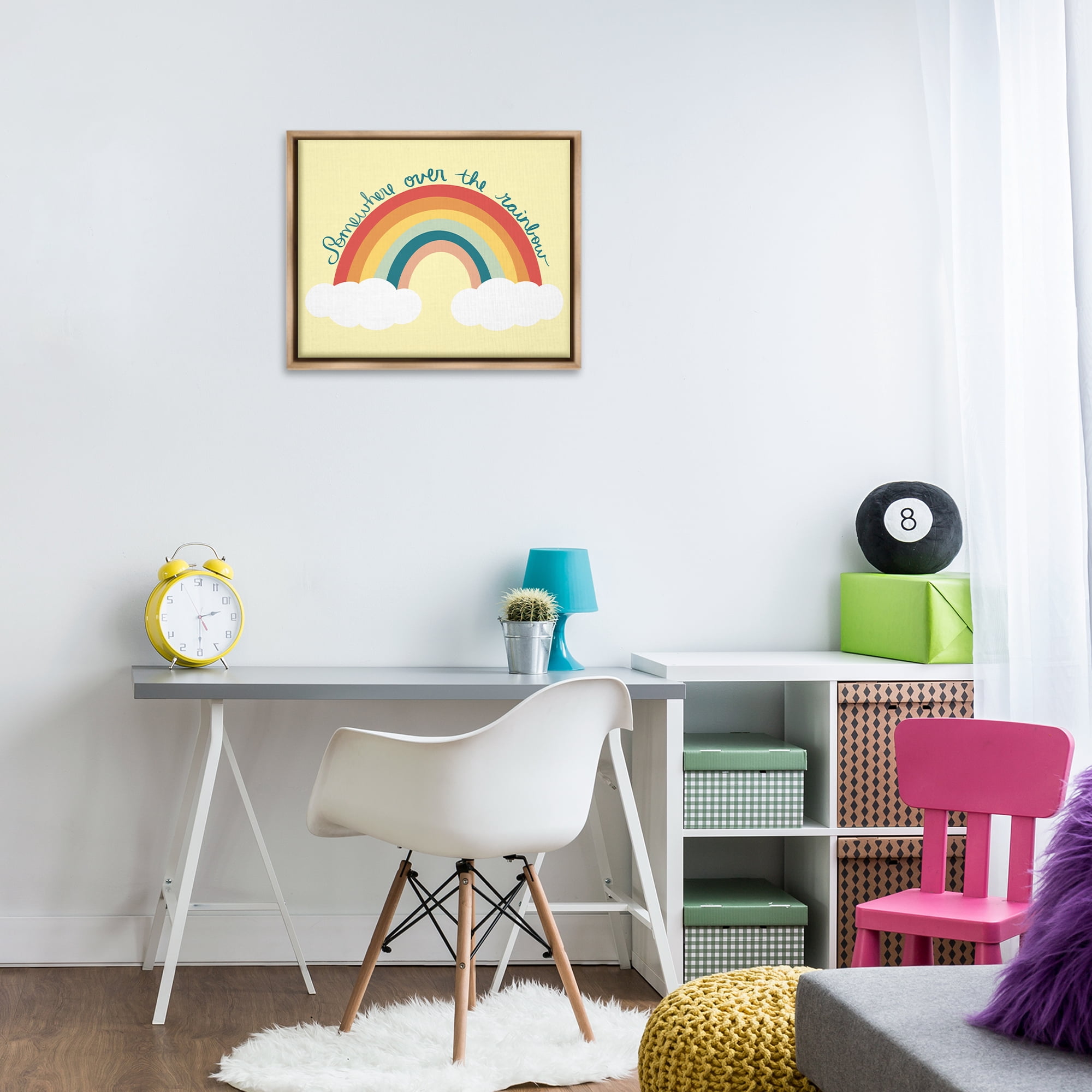 Stupell Industries Somewhere Over Rainbow Text & Numbers Painting Brown Floater Framed Canvas Art Print Wall Art, 21 x 17