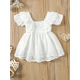 thumbnail image 2 of Chollius Newborn Girl Lovely Short Sleeve Dress, Solid Color Hollow Out Ruffles Decor Sweet Dress, Casual Simple One-Piece Clothes, 2 of 9