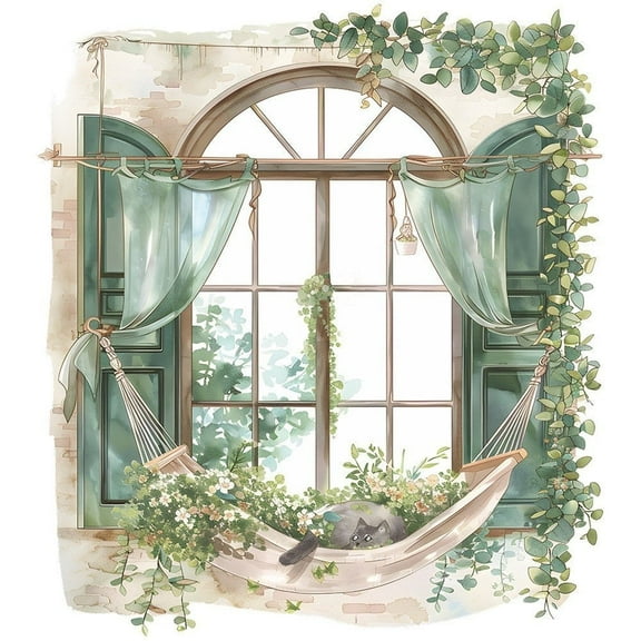 Hsqqdc 3D Green Plants Fake Fake Window Sticker 3pcs- Removable Nature Scenery Wall Decal for Home Decoration