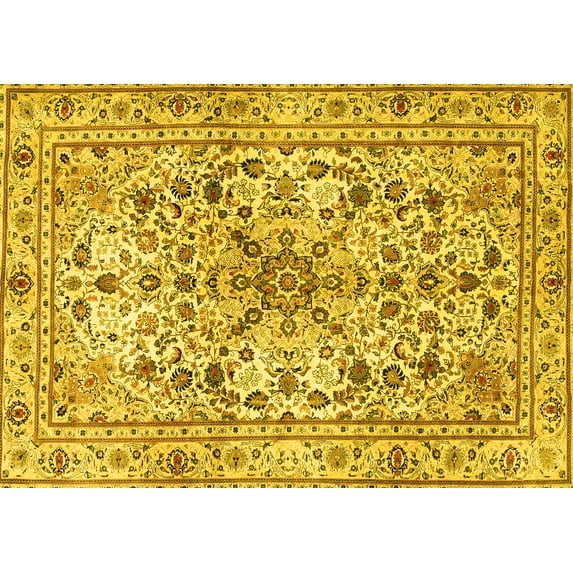 Ahgly Company Machine Washable Indoor Rectangle Persian Yellow Traditional Area Rugs, 2' x 3'