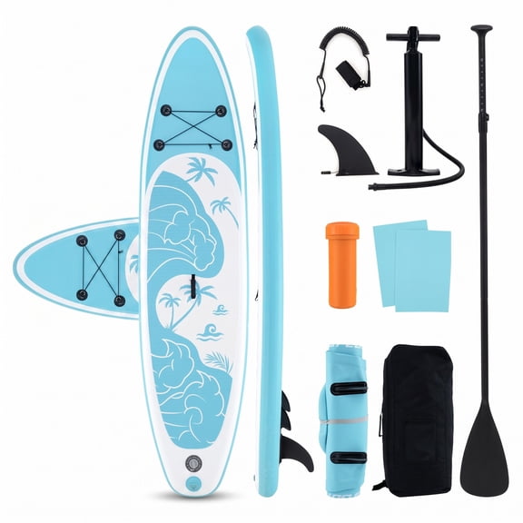 Airfind Inflatable Stand Up Paddle Board with Triple Fins and Retractable Paddle for Cruising and Fitness, Light Blue and White
