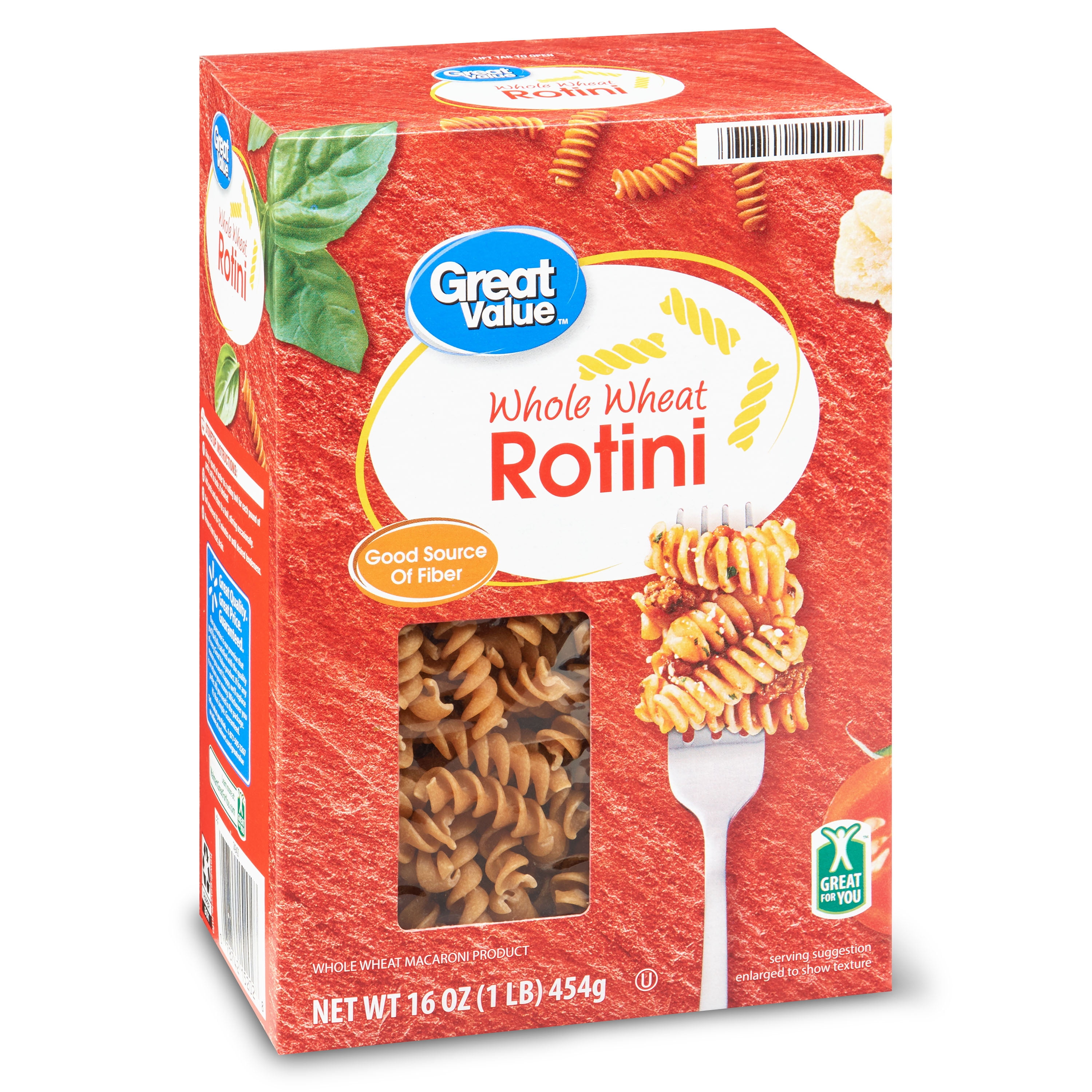 Great Value Whole Wheat Rotini, 16 oz