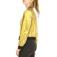 thumbnail image 4 of Chaqueta bomber corta con cremallera metálica y cuello de pie para mujer INSPIRE CHIC en color dorado, 4 of 8