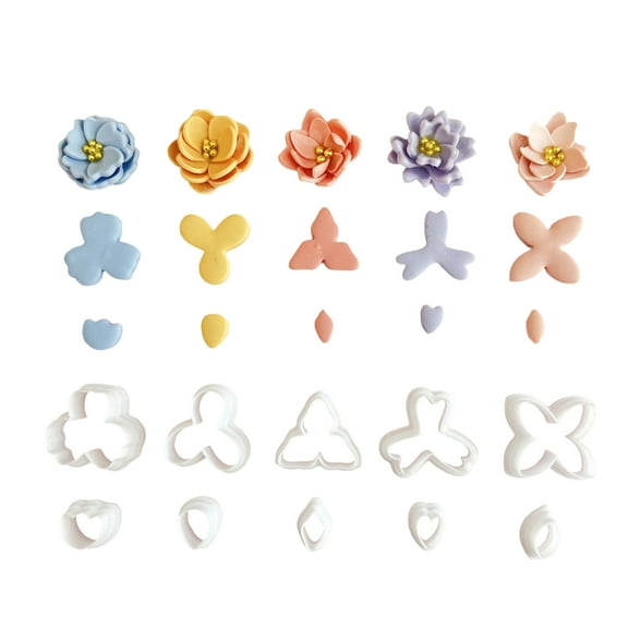 10Pcs Geometric Flower Clay Cutter Set 5 Shape Small Flower Petal Clay Cutter