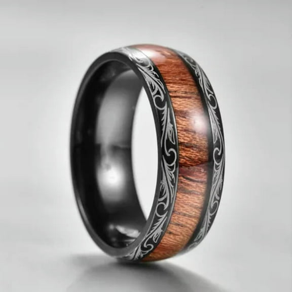 GKNET Men Tungsten Carbide Ring Wood Inlay Beveled edge Wedding Band Ring Size 6-8 H —-black-10