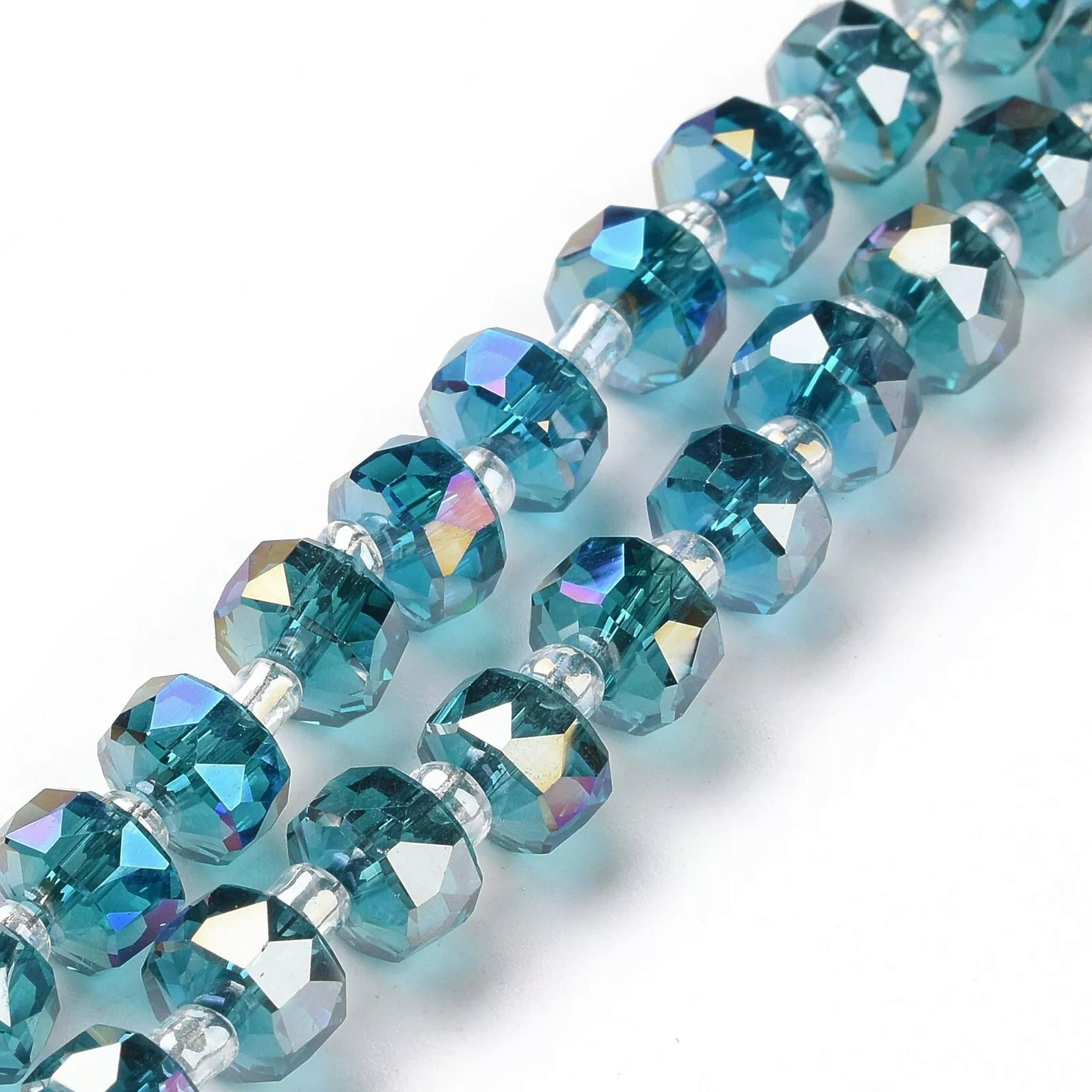 U8MO 10Strands Faceted Rondelle AB Color Electroplate Transparent Glass Beads 8x4.5mm