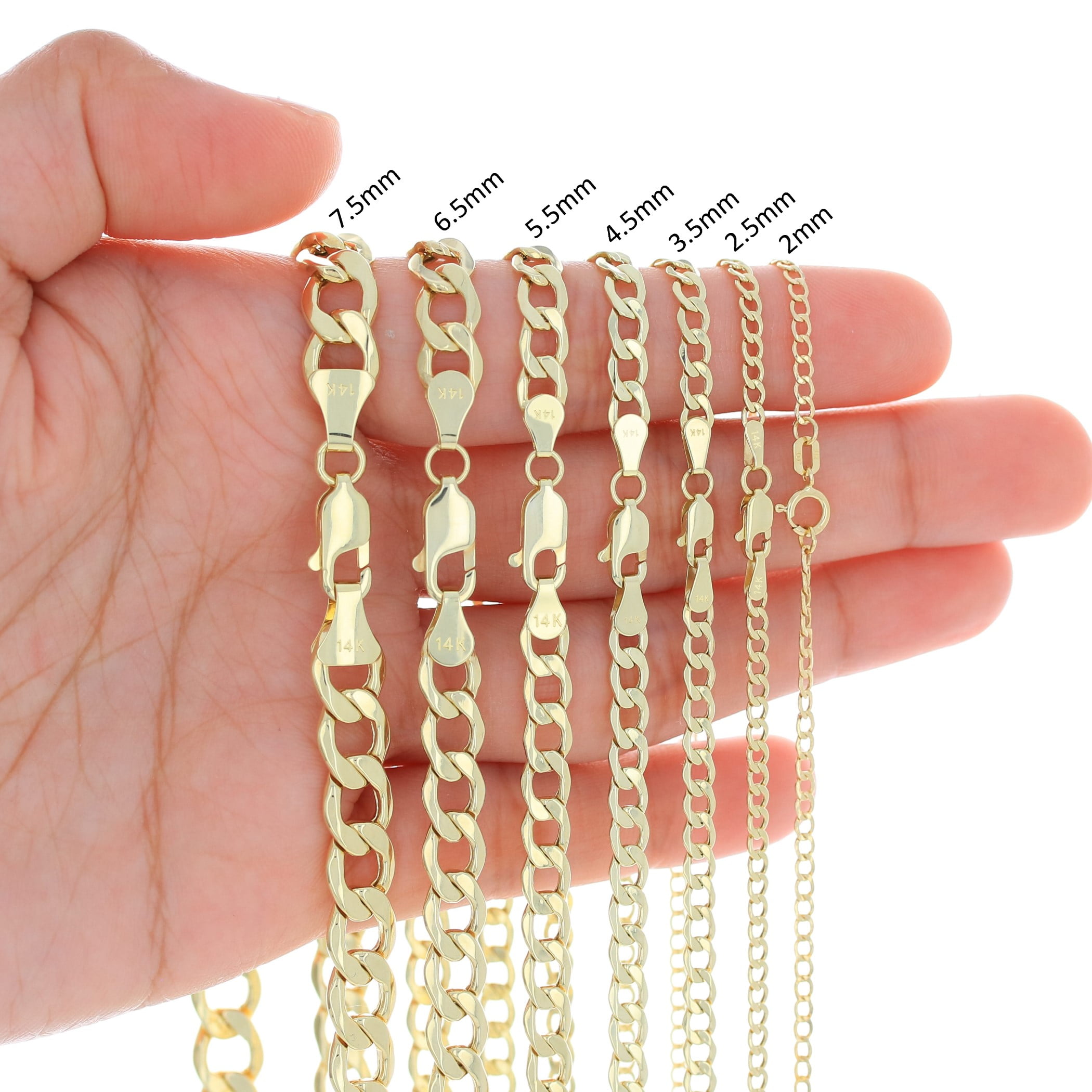 Nuragold 14K Real Yellow Gold Cuban Curb Link Chain Necklace 16"-30" (2mm-7.5mm) Italian Jewelry for Men & Women
