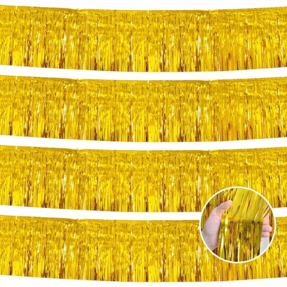 Gold Birthday Decorations Tinsel Garland Parade Float Decorations for Trailer 4Pack 10FT Christmas Party Decor Ceiling Fringe Banner Backdrop for Streamers Party Decorations