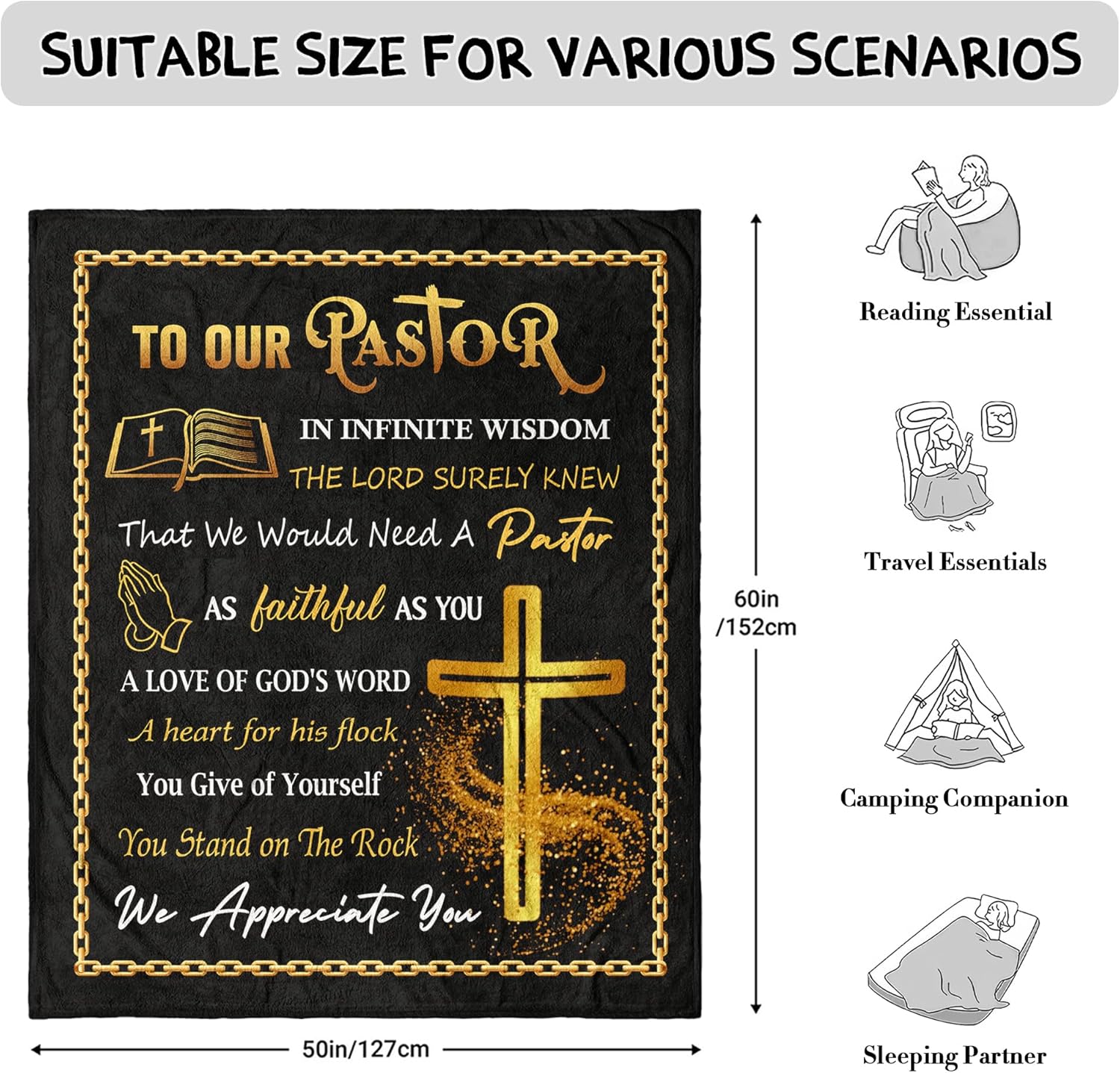 Pastor Gifts Blanket 60" x 50" - Pastor Gifts for Men - Pastor Appreciation Gifts for Men - Gift for Pastor Appreciation Day - Unique Pastor Gifts - Best Pastor Appreciation Gifts