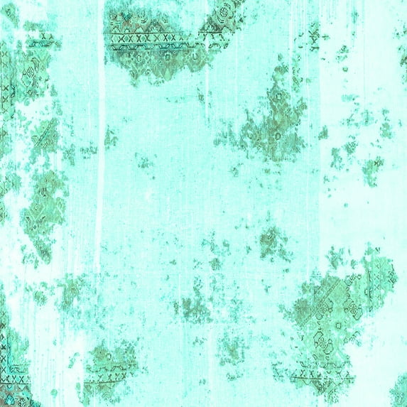 Ahgly Company Machine Washable Indoor Square Abstract Turquoise Blue Modern Area Rugs, 6' Square