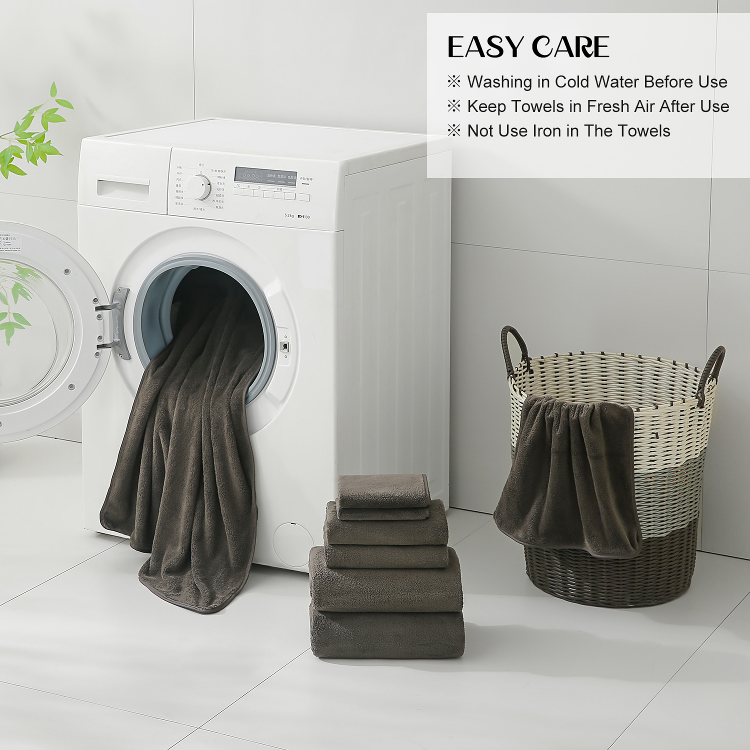 Kebury 18 Piece Family Bath Towels Set - 6 Bath Sheets, 6 Hand Towels & 6 Washcloths - Microfiber Shower Towels with Hanging Loop Absorbent Ultra Soft Towels for Bathroom Spa Gym- Dark Brown