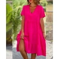 thumbnail image 2 of Vestido de verano para mujer, con escote en V, informal, holgado, de color liso, con falda grande, 2 of 6