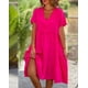 thumbnail image 2 of Vestido de verano para mujer, con escote en V, informal, holgado, de color liso, con falda grande, 2 of 6