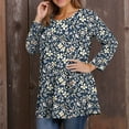 thumbnail image 5 of Dweltoz Plus Size Shirts for Women L-4XL Summer Crew Neck Tops 3/4 Sleeve T-Shirts Oversized Floral Print Tees Blouses,Blue L, 5 of 5