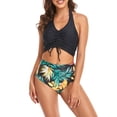 thumbnail image 1 of Faithtur Daughter  Mother Family Matching Swimwear Solid Color Sleeveless Drawstring V-Neck Tops + Leaves Print Panties Bikini Set, 1 of 9