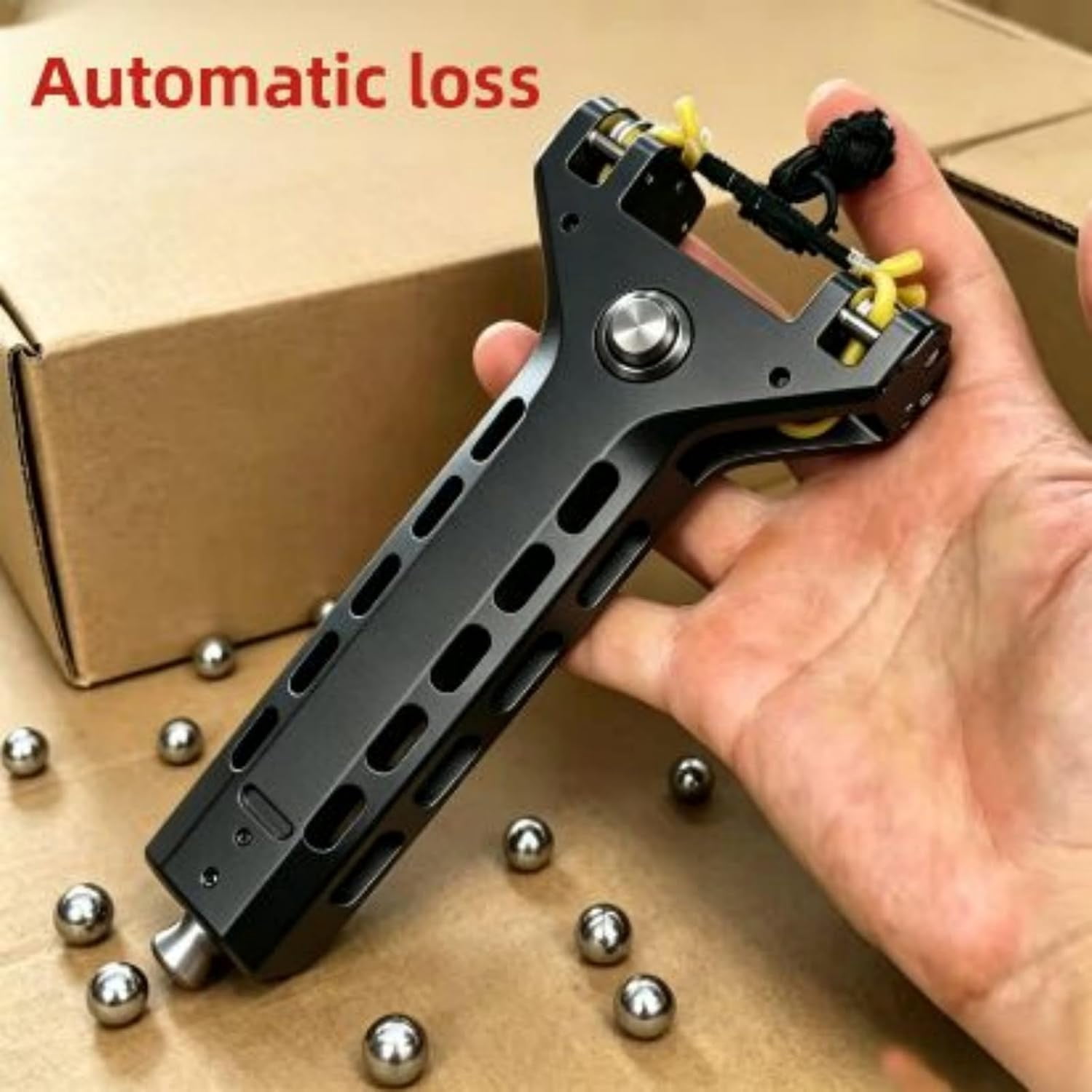 Slingshot with Aluminum Alloy Components and Magazine, Auto & Semi-Auto Loading Magnetic Slingshot, Rapid-Fire Professional Automatic Slingshot for Adults