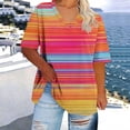 thumbnail image 5 of Plus Size Summer Tops for Women Gradient Color V Neck T-Shirts Loose Fit 1X-5X Soft Casual Oversized Tshirts (5XL, Orange|Striped), 5 of 6