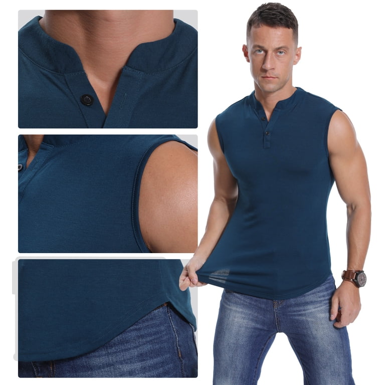Pacificozy Men's Sleeveless Henley Shirt - Vintage Breathable Muscle Fit T-Shirt With 3 Buttons