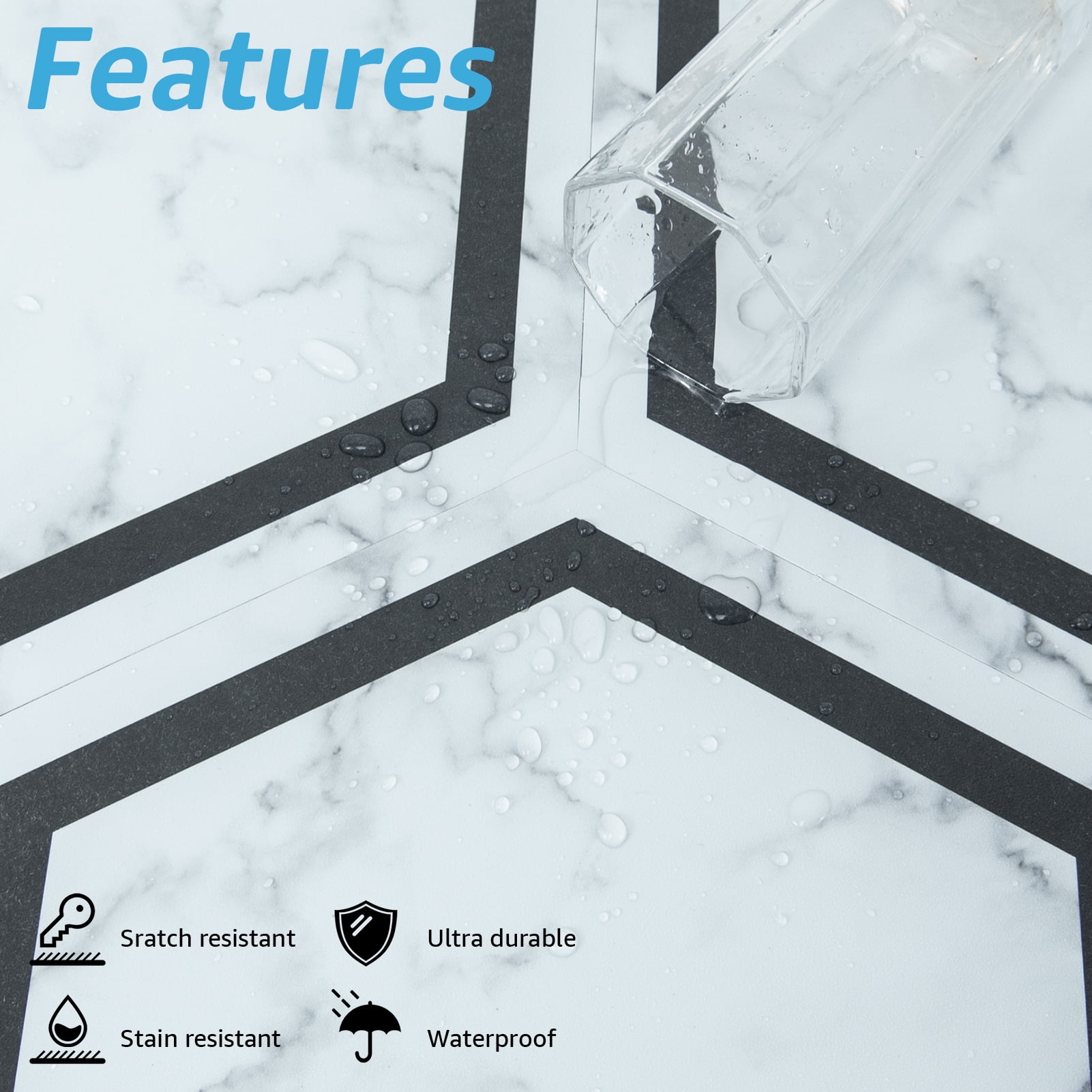 Art3d 30-Pack 11.8" x 10.2" White Marble Hexagon Peel and Stick Flooring Tile, Self Adhesive Waterproof Vinyl Floor Tile