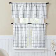 My Texas House Canton 3-Piece Light Filtering Curtain Tier and Valance Set, 60" x 36", Black/White