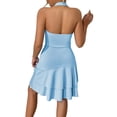 thumbnail image 2 of Women’s Halter Neck Ruched Fit and Flare Mini Dress Sleeveless Ruffle Hem Graduation Dress, 2 of 4