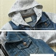 thumbnail image 4 of XQYLOS Boys Girls Denim Jackets Jean Patchwork Jackets Long Sleeve Hooded Zipper Overcoat Casual Lightweight Fall, 4 of 9