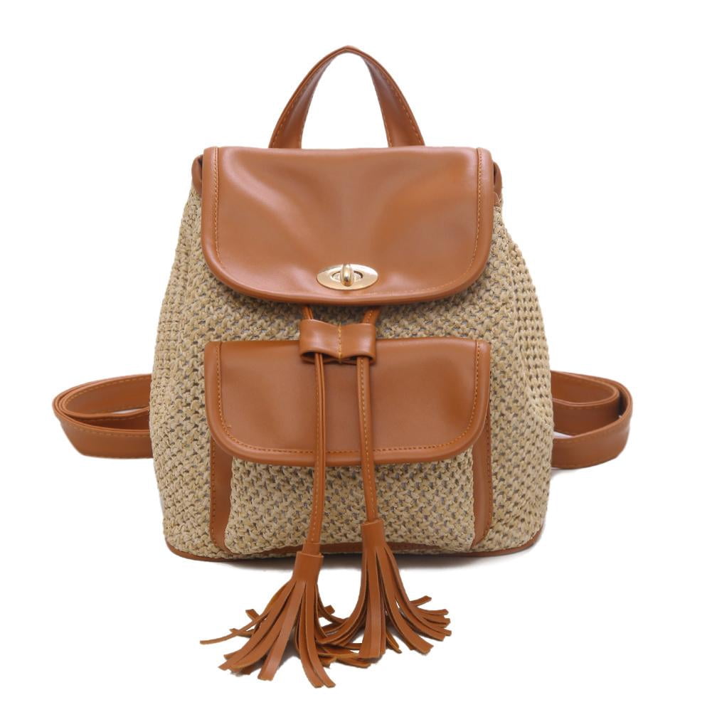 Qionma Leather Woven Travel Backpacks 