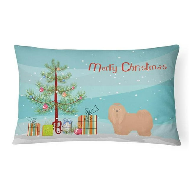 Carolines Treasures CK3468PW1216 Tan Lhasa Apso Christmas Tree Canvas Fabric Decorative Pillow