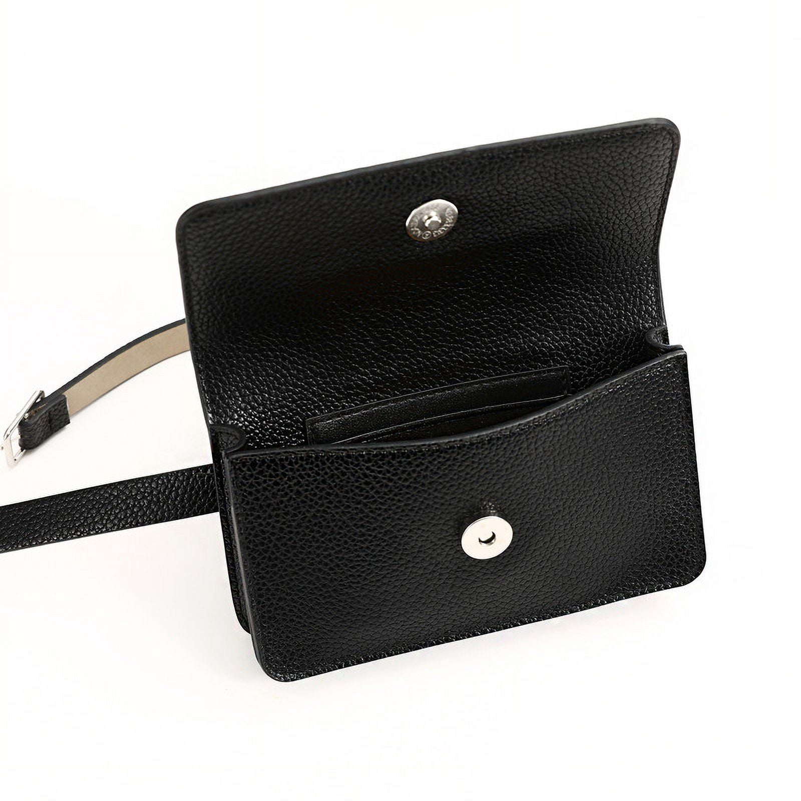 RISANTRY Women's Trendy Fanny Packs Black Leather CrossBody Bag Fashion Waist Pack Functional Belt Bag Adjustable Leather Strap