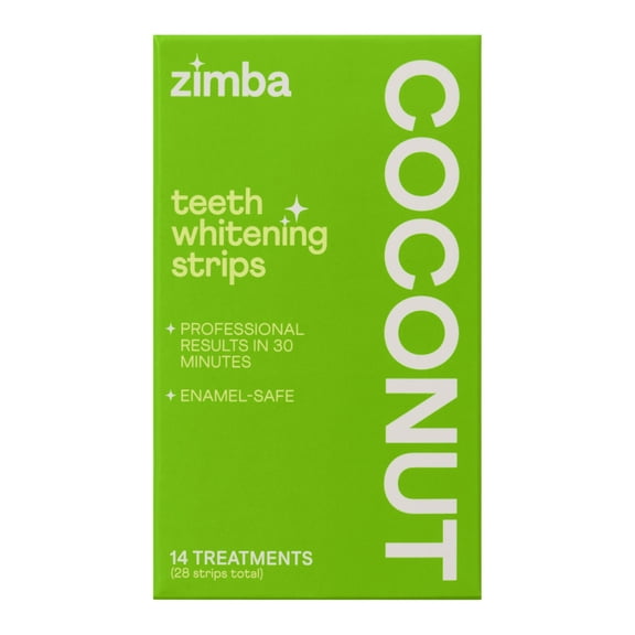 Zimba Teeth Whitening Strips, Enamel Safe Vegan Teeth Whitener, 28 Strips, 14 Treatments, Coconut