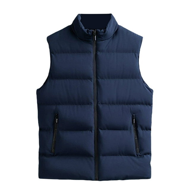 ZAXARRA Men's Puffer Vest Solid Color Sleeveless Padded Jacket Coat Stand Collar Quilted Waistcoat Fall Winter Tops