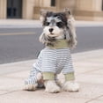 thumbnail image 3 of Dog Pajamas Four-Legged Jumpsuit, Breathable Poly-Cotton Striped Pet Clothes for Small Medium Dogs, Spring Summer, Blue L, 3 of 5