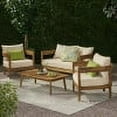 thumbnail image 2 of GDF Studio Burrough Outdoor Acacia Wood 4 Seater Chat Set with Cushions, Teak and Beige, 2 of 21