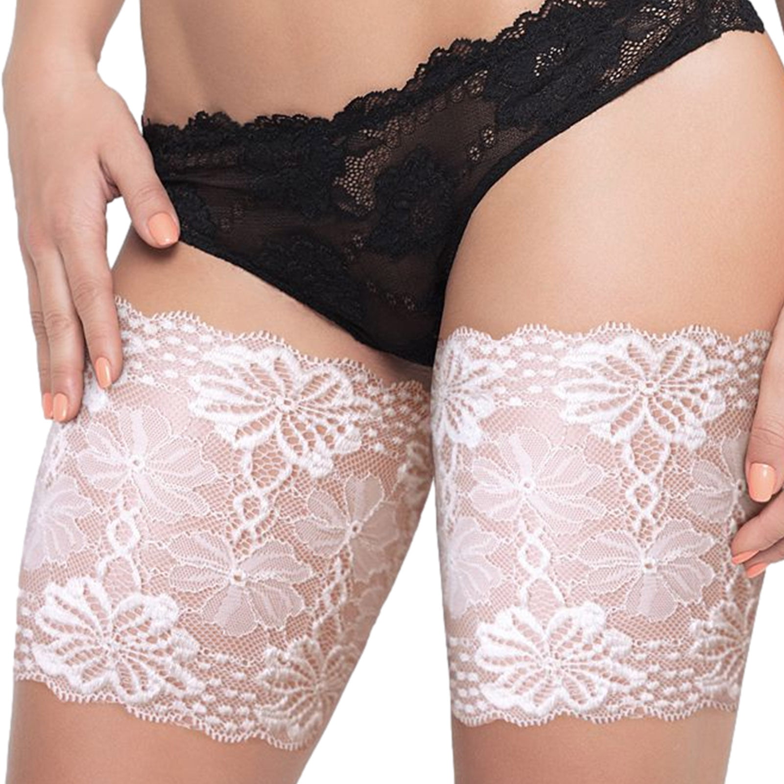 2 Pair Thigh Bands Lace Elastic Anti Chafing Bands with Non Slip Silicone to Prevent Thigh Rubbing 