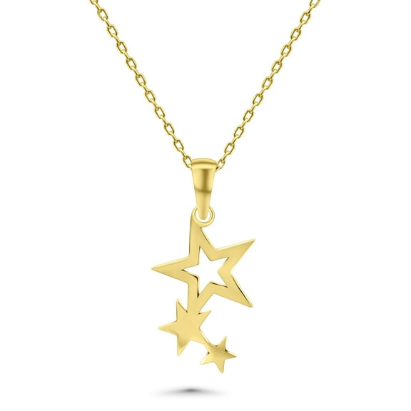 Triple Shooting Star Pendant Necklace in 14 Karat Solid Gold | Dainty Gold Star Charm Necklace | Gold Shooting Star Jewelry for her