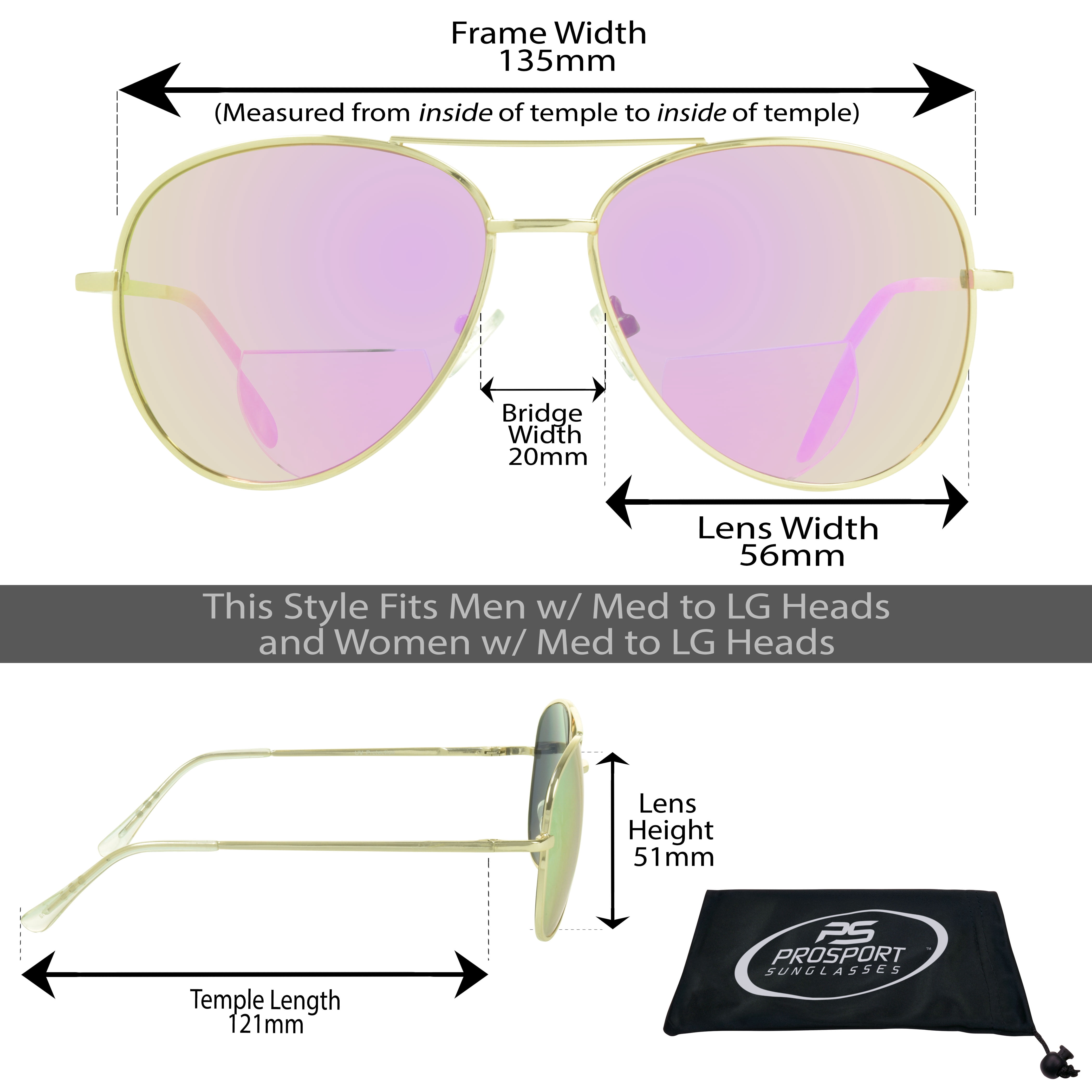 proSPORT Aviator Bifocal Reader Sunglass Pink Rose Mirror Lens Men Women