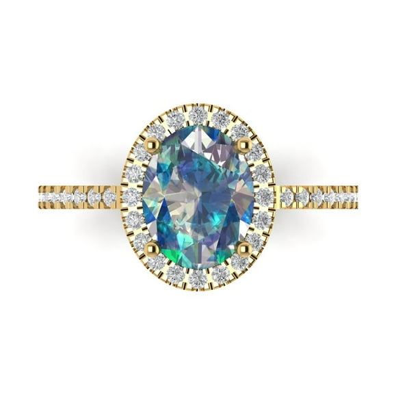 Solitaire with Accents Engagement Ring for Women - 2.27ct Blue Moissanite in 18K Yellow Gold Promise Ring