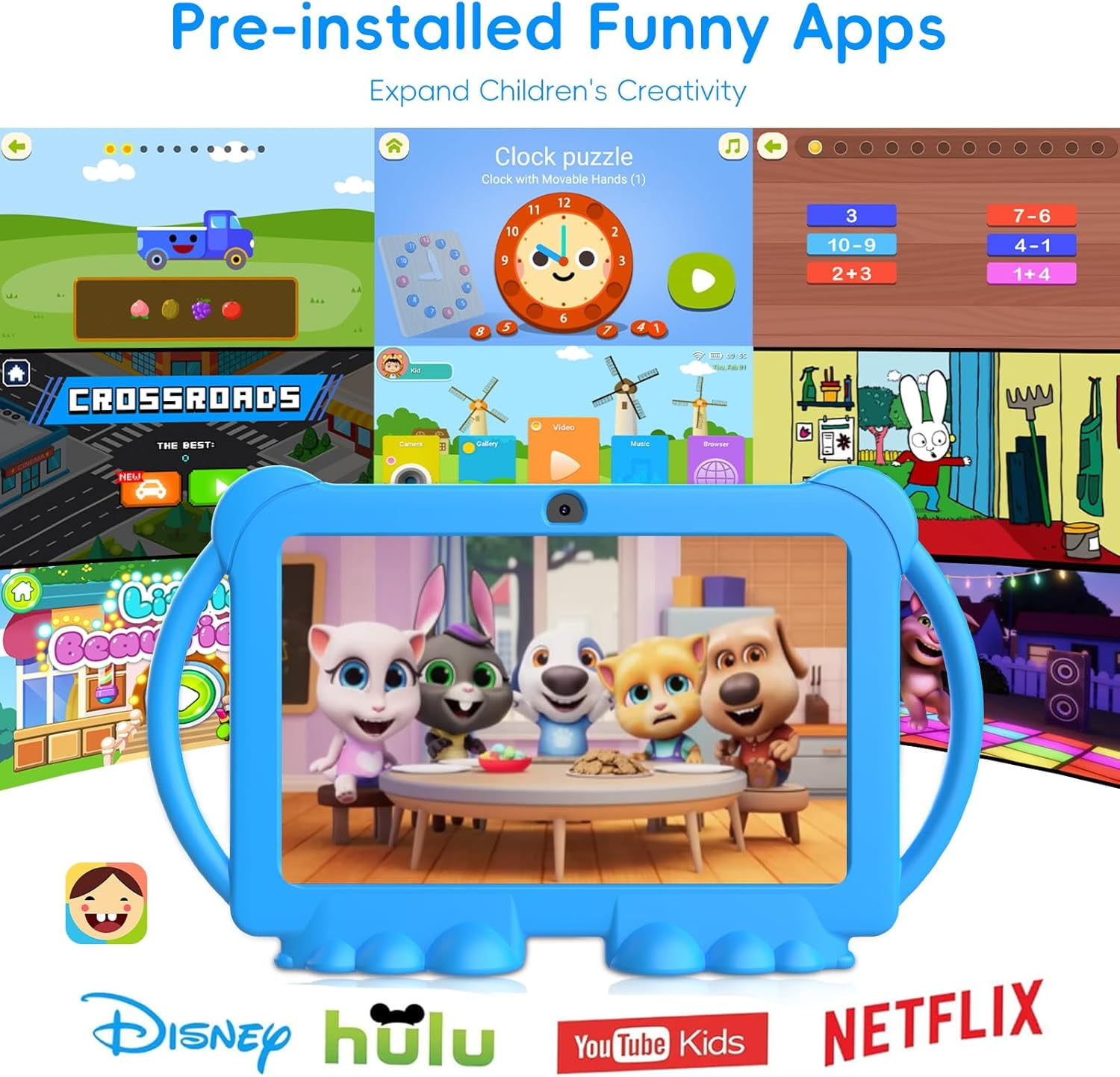 Kids Tablets 7 inch, Android 12 Tablet for Kids, 4GB RAM 32GB ROM, 512GB Expandable, with Parental Control, Google Certified Toddler Tablet, WiFi, Bluetooth, Dual Camera with Silicone Case