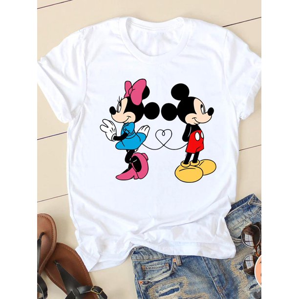 Disney Print Lovely Trend 90s Clothing Mickey Mouse Tee Shirt Casual Fashion Women Cartoon Graphic Short Sleeve T-shirtsXXL Gao Jinjia LED